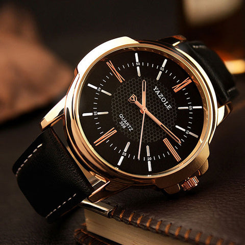 Rose Gold Leather Quartz Wrist Watch