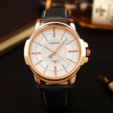 Rose Gold Leather Quartz Wrist Watch