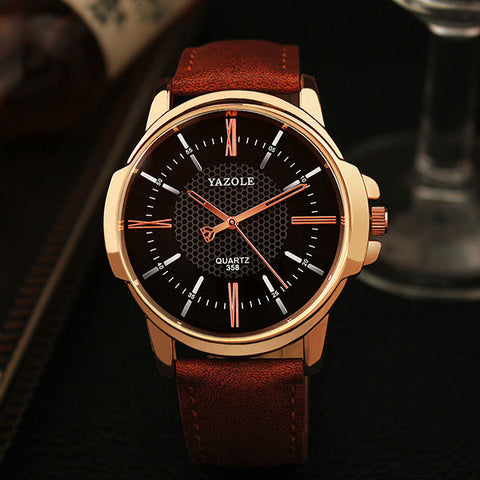 Rose Gold Leather Quartz Wrist Watch